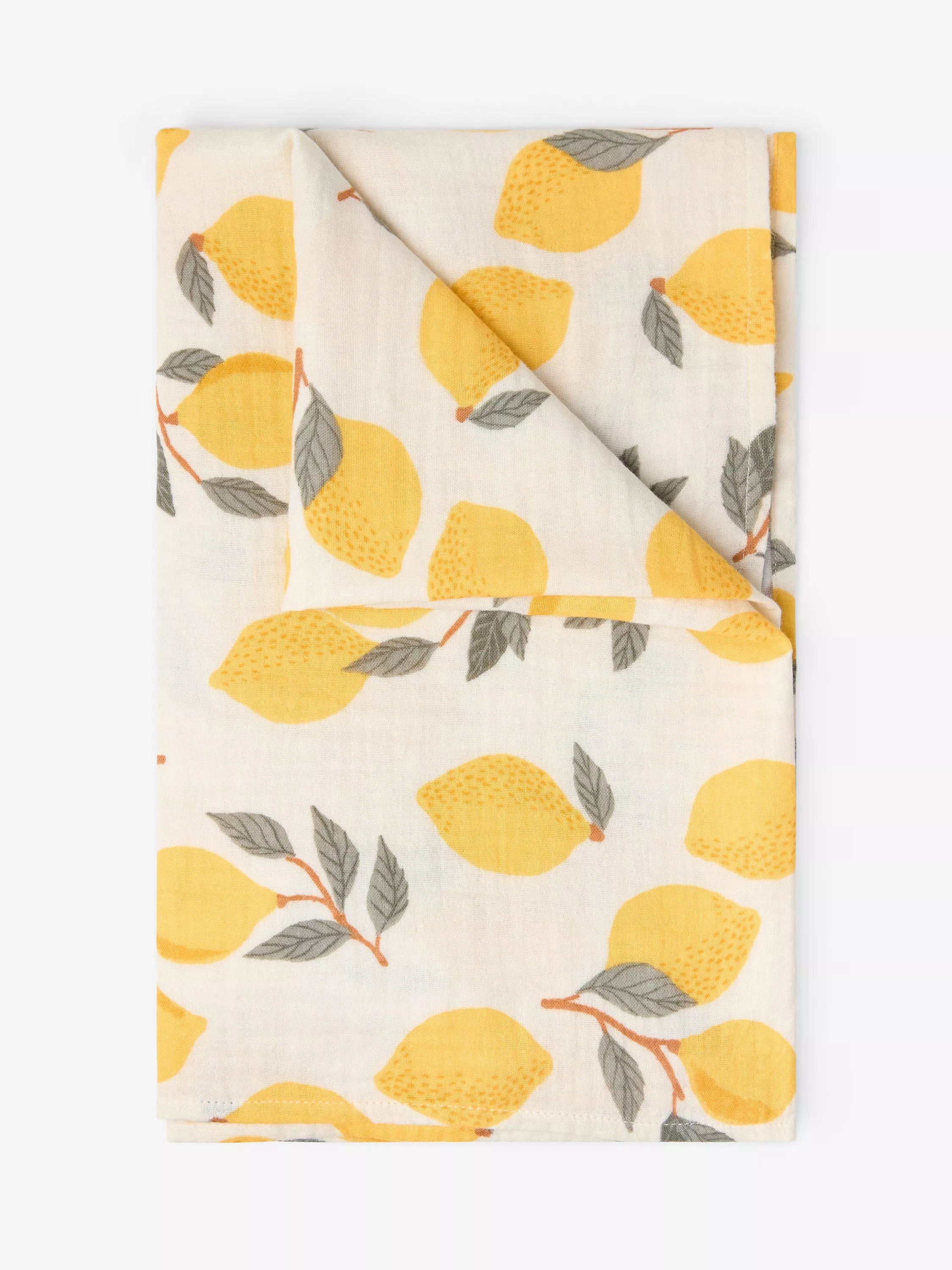 Lindex Organic Cotton Lemon Print Muslin, Light Beige - McGrocer