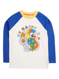 Frugi Kids Tamar GOTS Raglan-Top aus Bio-Baumwolle, Weiß/Be Happy