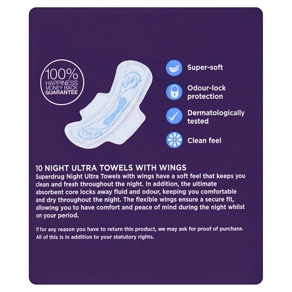 Superdrug Night Ultra Towel with wings x 10 GOODS Superdrug