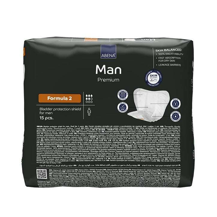 Abena Man Formula 2, 700ml Absorbency, Pack of 15 Incontinence Pads - McGrocer