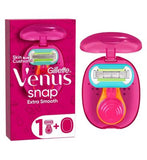 Gillette Venus Travel Razor Extra Smooth Snap 5 Blade Womens Razor Travel Case
