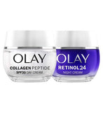 Olay Collagen Peptide SPF30 Day Cream 50ml Olay Retinol 24 Night Cream 50ml Bundle