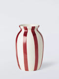 John Lewis handbemalte, gestreifte Steingutvase, H 18 cm, Rot