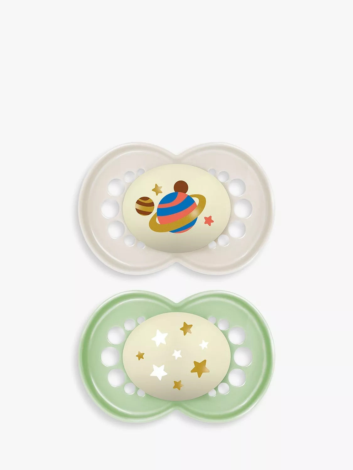 MAM Astro SkinSoft Glow In the Dark Nighttime Soothers, Pack of 2, 6 months - McGrocer