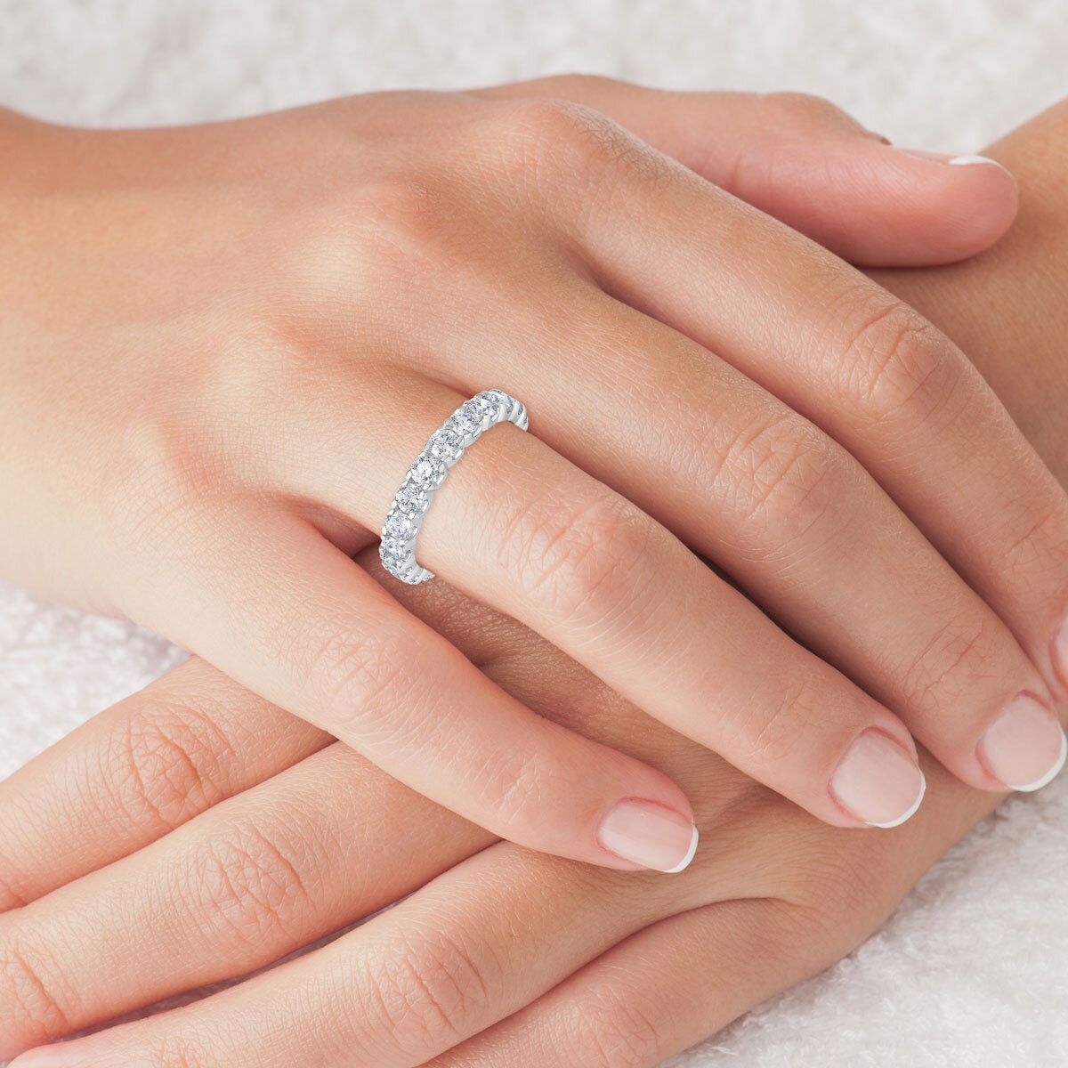 2.00ctw Round Brilliant Cut Claw Set Eternity Ring, Platinum in 6 Sizes - McGrocer