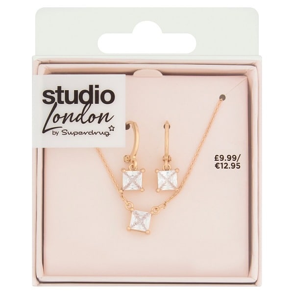 Superdrug Studio London Gold Tone Necklace and Earring Set GOODS Superdrug