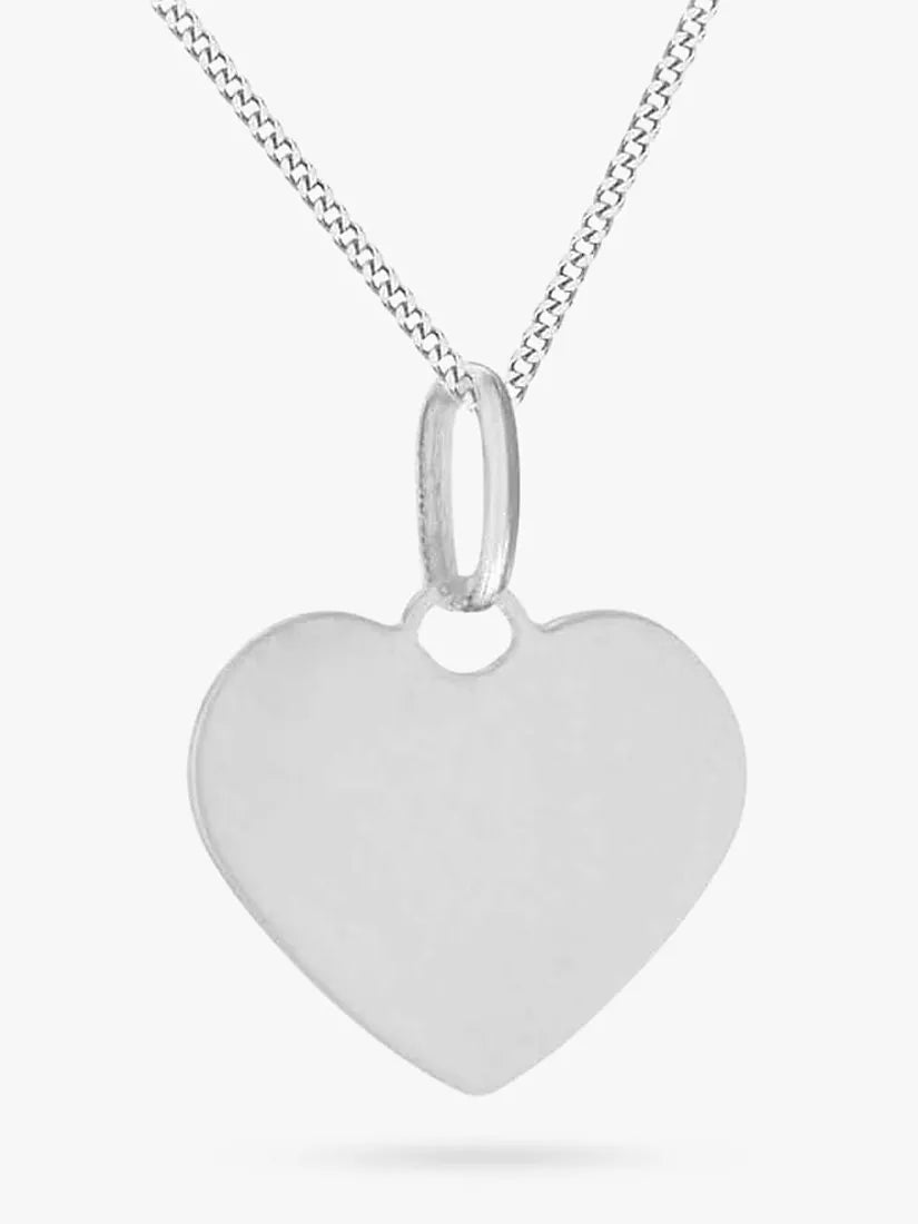 IBB Personalised Sterling Silver Heart Pendant Necklace, Silver - McGrocer