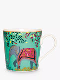 Sara Miller Escape to India Elephants Oasis Tasse aus 22-karätigem Gold, feines Porzellan, 340 ml, Jade/Mehrfarbig