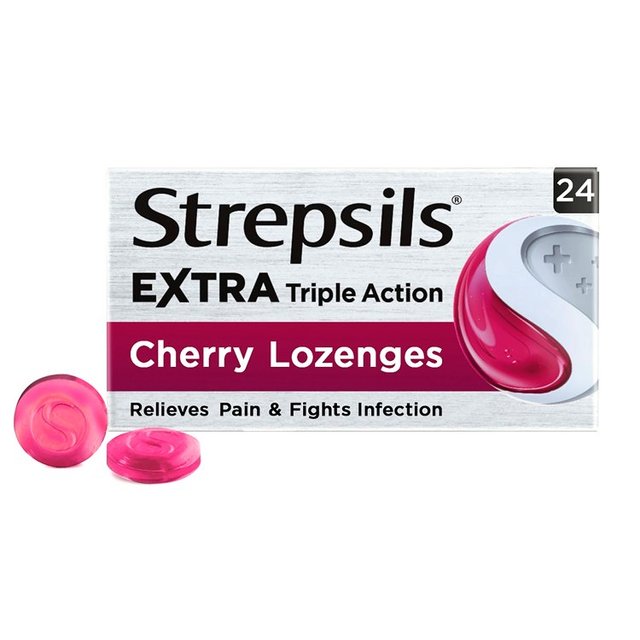 Strepsils Extra Cherry Throat & Pain Relief Lozenges 24 per pack GOODS M&S