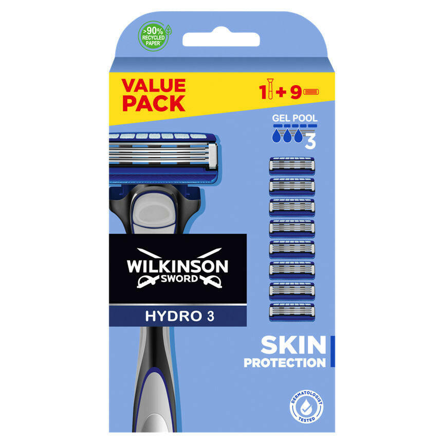 Wilkinson Sword Hydro 3 Men's Razor with x 9 Blade Refills GOODS ASDA