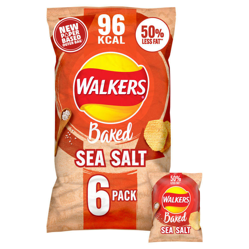 Walkers Baked Sea Salt Multipack Snacks Crisps 6 x 22g GOODS ASDA