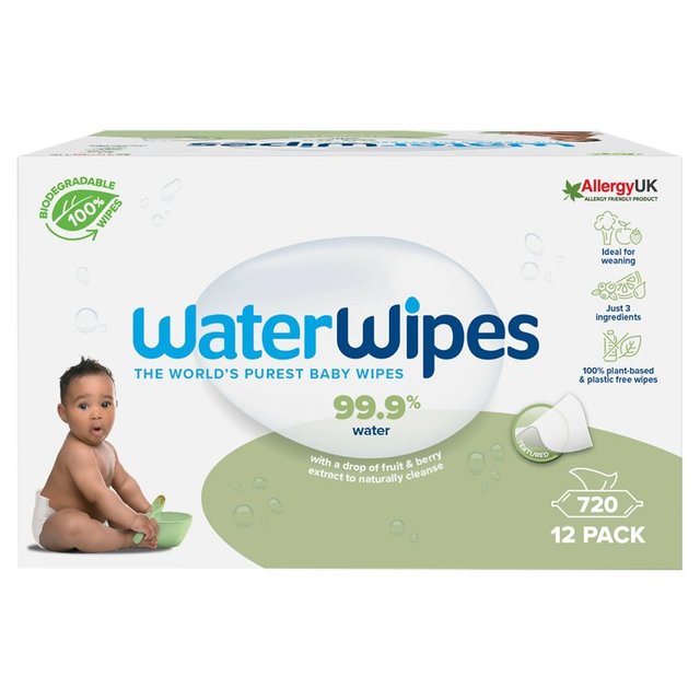 WaterWipes Baby Wipes Sensitive Weaning Plastic Free Wipes 720 Wipes 12 x 60 per pack GOODS M&S