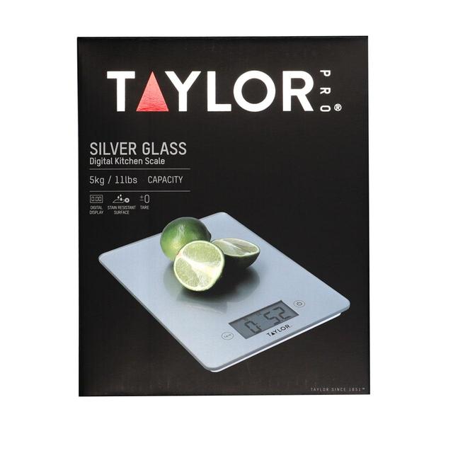 Taylor Pro Glass Digital Kitchen Scale 5kg Silver Gift Boxed GOODS M&S
