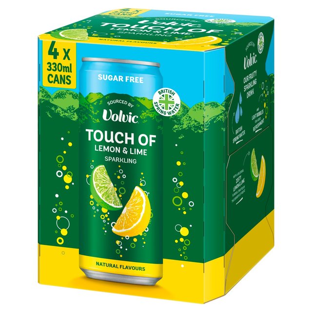 Touch of Lemon & Lime Sparkling Sugar Free Flavoured Water by Volvic 4 x 330ml GOODS M&S