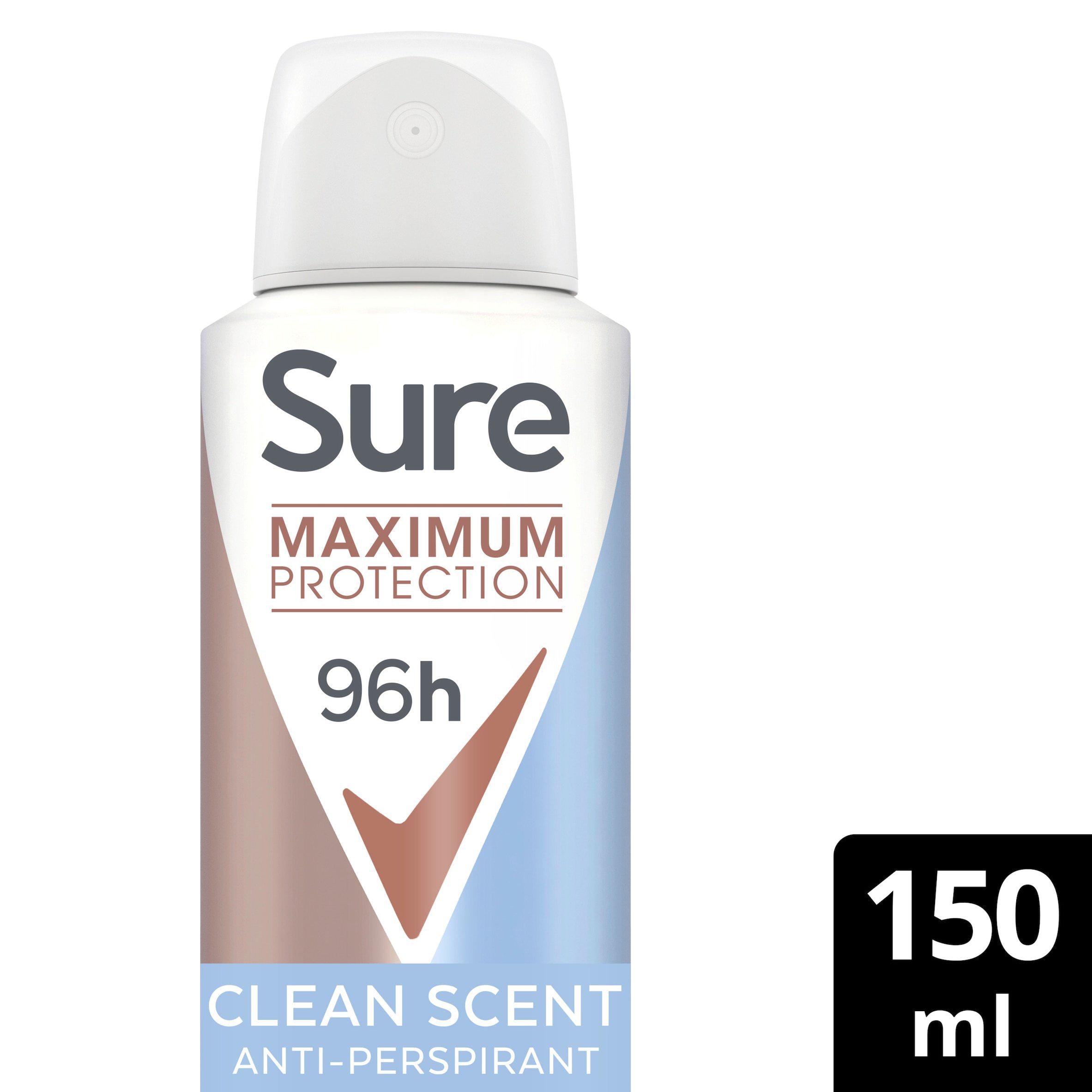 Sure Maximum Protection 96hr Clean Scent Anti-Perspirant Deodorant Aerosol 150ml GOODS Sainsburys