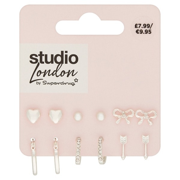 Superdrug Studio London Silver Tone Earring 6 Pack GOODS Superdrug
