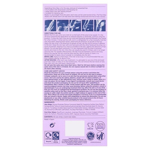 Superdrug Sensitive Legs & Body Wax Strips x40 GOODS Superdrug