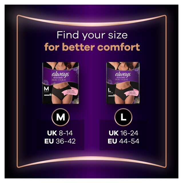 Always Discreet Incontinence Pants Boutique Underwear Black L 8 per pack - McGrocer