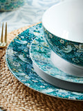 Clarke and Clarke Teal Blue William Morris Designs Strawberry Thief 12-teiliges Speiseservice