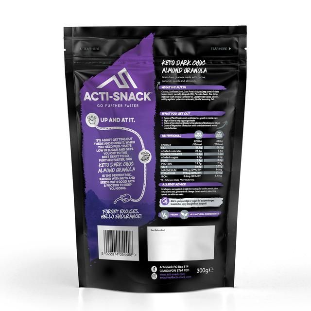 Acti-Snack Keto Dark Choc Almond Granola 300g - McGrocer
