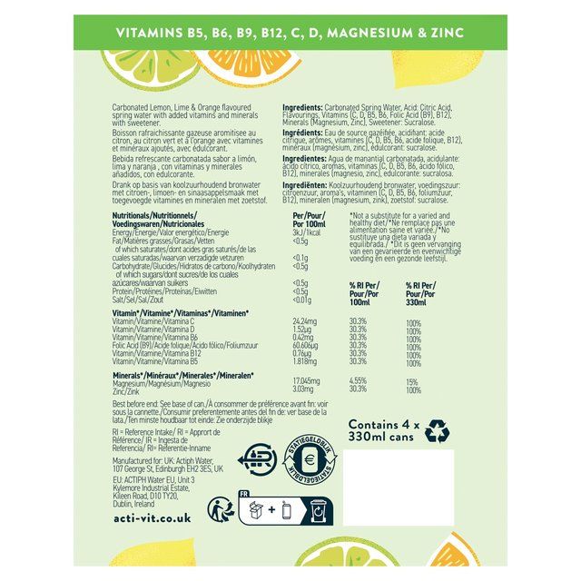 ACTI-VIT Multipack Lemon Lime & Orange 4 x 330ml - McGrocer