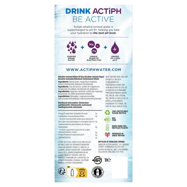 ACTIPH Alkaline Ionised Water 1L - McGrocer