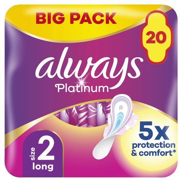 Always Platinum Long (Size 2) Pads Wings 20 Sanitary Towels - McGrocer