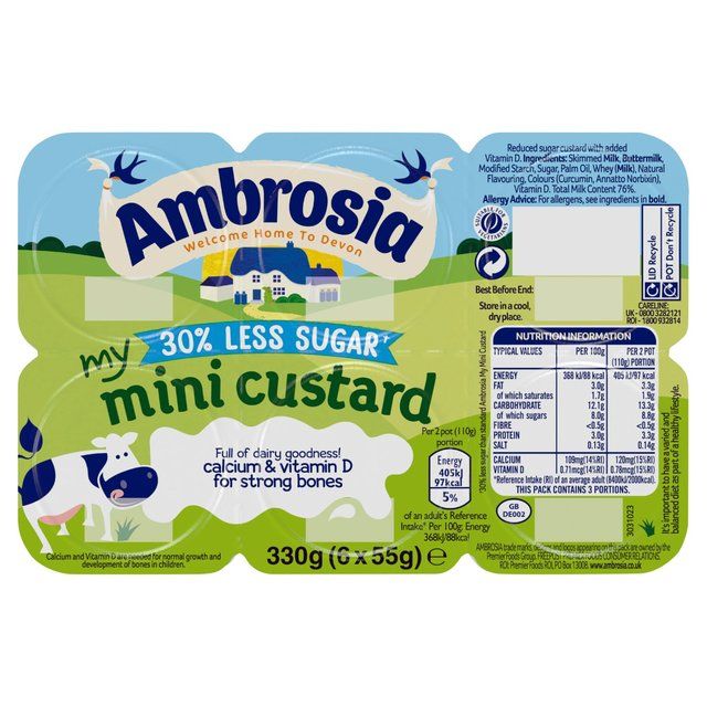 Ambrosia Custard Mini Pots 30% Reduced Sugar 6 x 55g - McGrocer