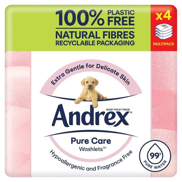 Andrex Pure Care Washlets Flushable Toilet Wipes Quad Pack 4 x 36 per pack - McGrocer
