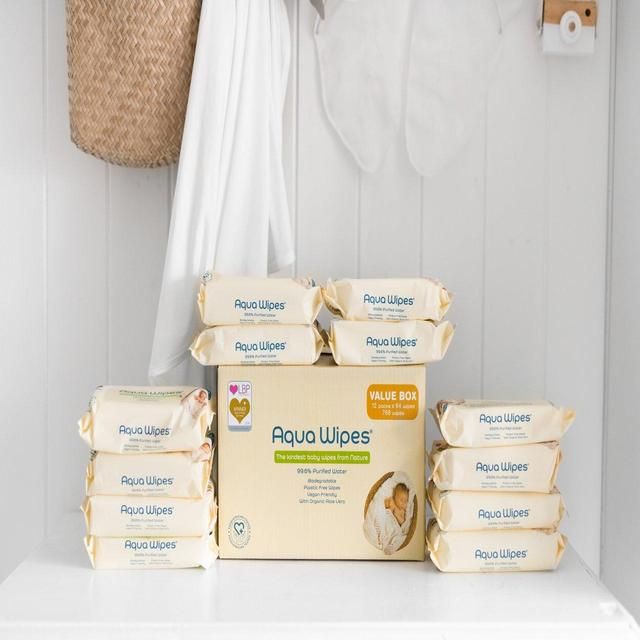 Aqua Wipes 100% Biodegradable Baby Wipes Jumbo Pack 12 x 64 per pack - McGrocer
