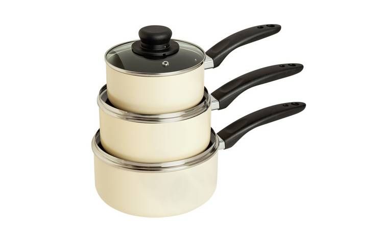 Argos Home Aluminium Non Stick 3 Piece Pan Set - Cream - McGrocer