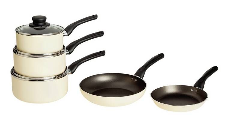 Argos Home Aluminium Non Stick 5 Piece Pan Set - Cream - McGrocer