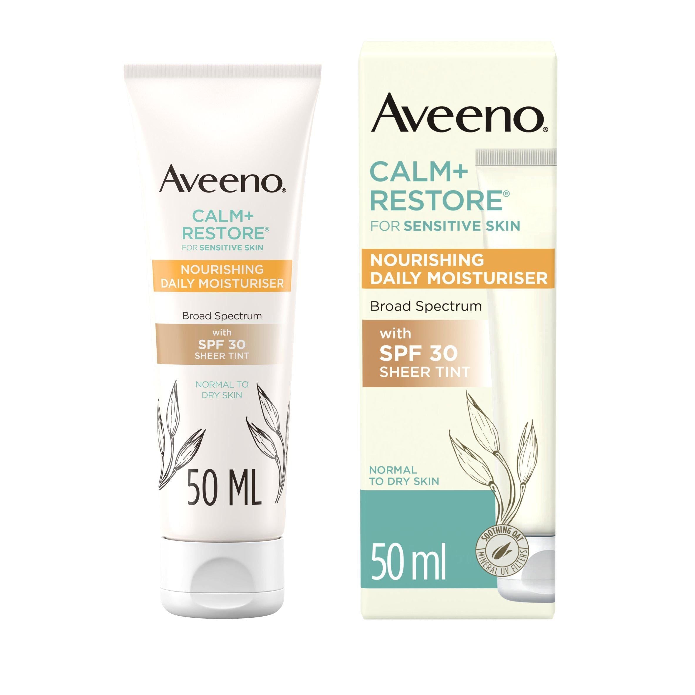Aveeno Face Calm+Restore Nourishing Daily Moisturiser with Sheer Tint SPF30 50ml - McGrocer