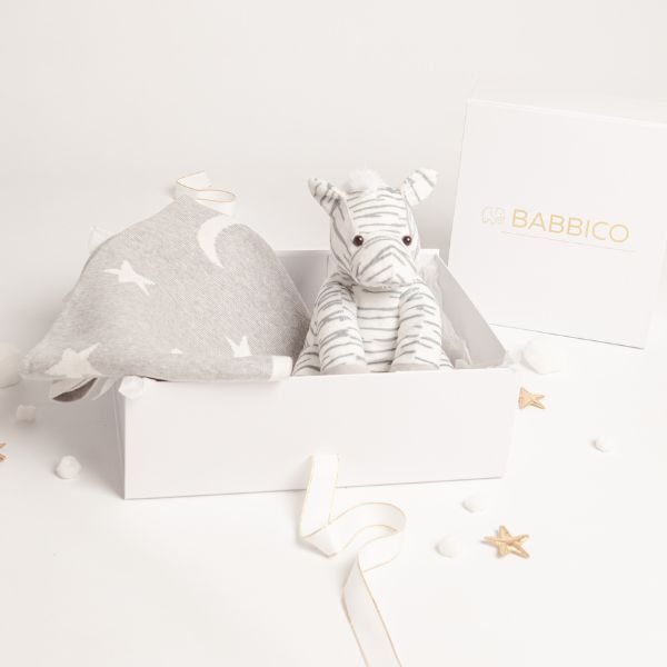 Babbico Grey Zebra Plush Toy And Star Blanket Baby Gift Set - McGrocer