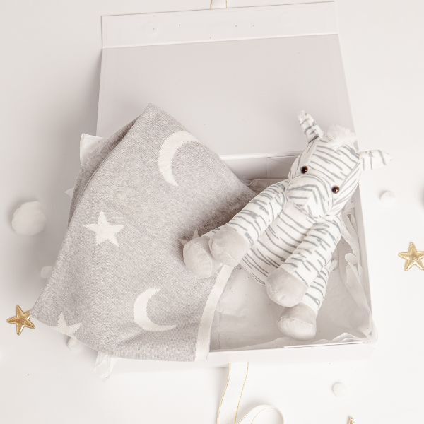 Babbico Grey Zebra Plush Toy And Star Blanket Baby Gift Set - McGrocer