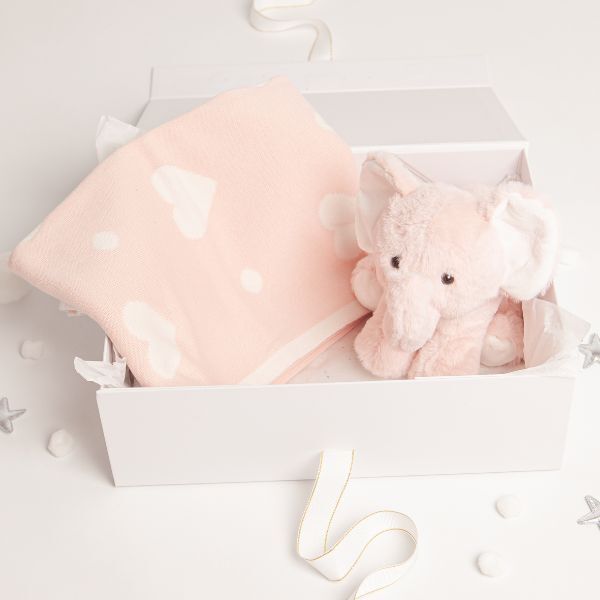 Babbico Pink Elephant Toy And Heart Blanket Baby Gift Set - McGrocer