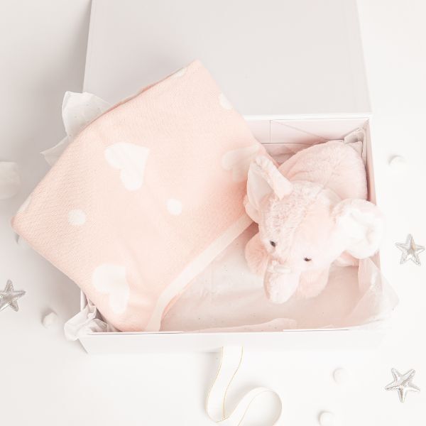 Babbico Pink Elephant Toy And Heart Blanket Baby Gift Set - McGrocer