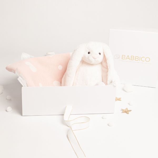 Babbico White Bunny And Pink Dot Heart Blanket Baby Gift Set - McGrocer