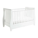 Babymore Stella Sleigh Cot Bed Dropside with Drawer - White - McGrocer