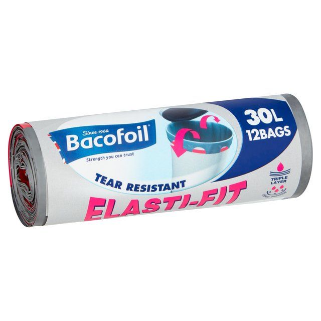 Bacofoil Elasti-Fit Bin Bags 30L 12 per pack - McGrocer
