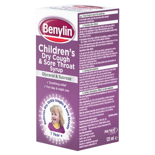 Benylin Childrens Dry Cough & Sore Throat Syrup Blackcurrant 125ml - McGrocer