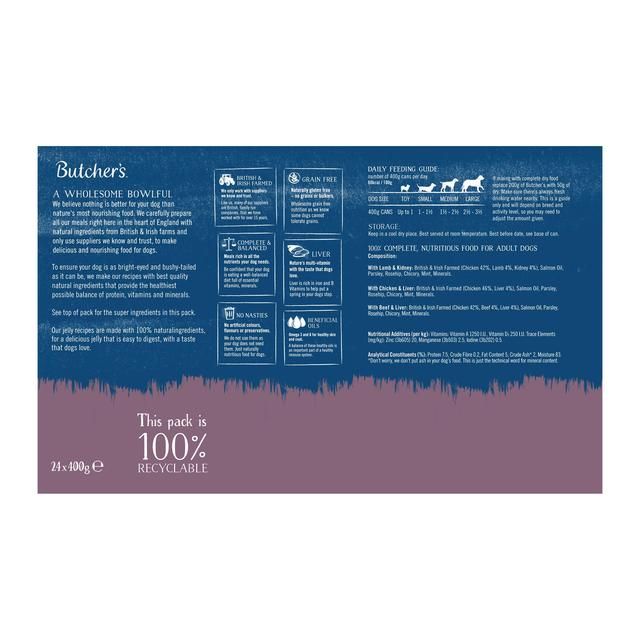 Butcher's Recipes in Jelly Dog Food Tins 24 x 400g