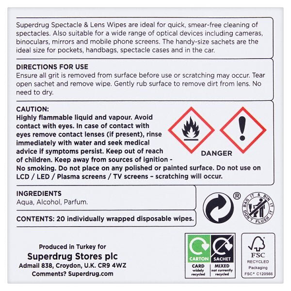 Superdrug Glass and Lens Wipes 20 Pack GOODS Superdrug