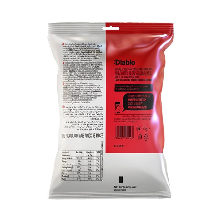 Diablo Sugar Free Strawberry & Cream Sweets 75g