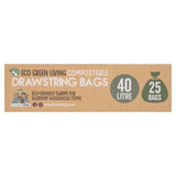 Eco Green Living Certified Compostable 40L Heavy Duty Drawstring Bin Bags 25 per pack