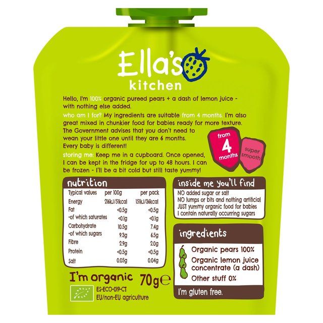 Ella's Kitchen Pears Pears Pears First Tastes Baby Food Pouch 4+ Months 70g