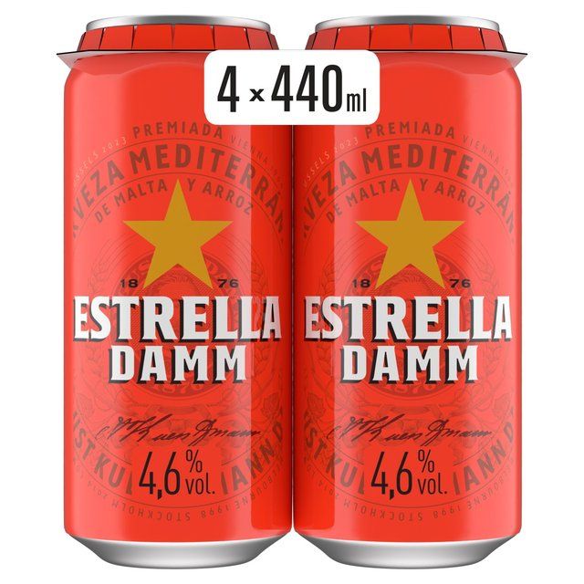 Estrella Damm Premium Lager Beer Cans 4 x 440ml
