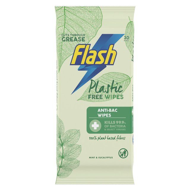 Flash Plastic Free Antibacterial Wipes 30ct 30 per pack