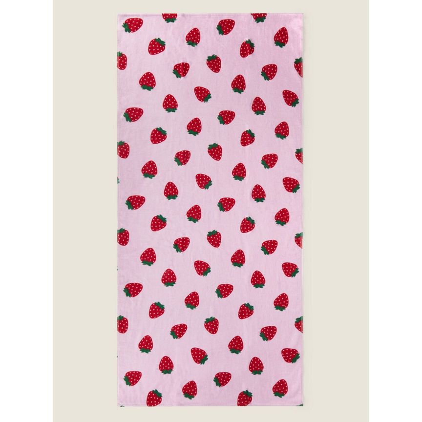 George Home Pink & Red Strawberry Printed Cotton Towel