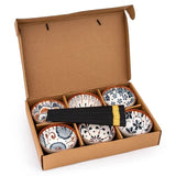 Geschenkset aus Reisschüssel und Essstäbchen in Braun und Blau (6 Sets) 精品陶瓷飯碗及筷子套裝 (6套)